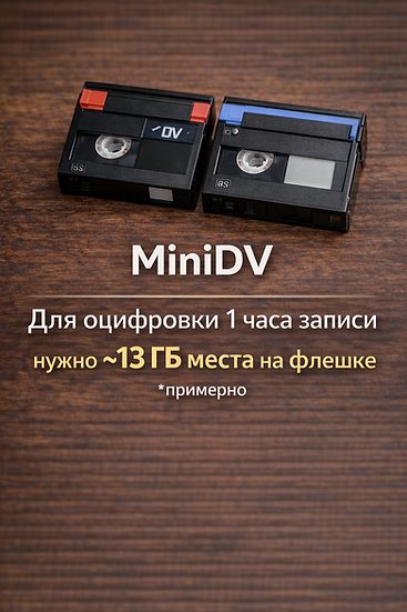 Видеокассета MiniDV, подготовленная к оцифровке